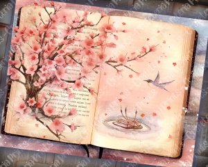 Fairy Tale Watercolor Pastel Cherry Blossom Junk Journal Background | Printable Digital Collage for Invitations, Planners, Journaling