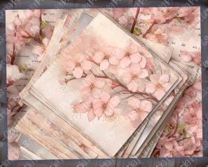 Fairy Tale Watercolor Pastel Cherry Blossom Junk Journal Background | Printable Digital Collage for Invitations, Planners, Journaling