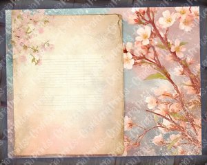 Fairy Tale Watercolor Pastel Cherry Blossom Junk Journal Background | Printable Digital Collage for Invitations, Planners, Journaling