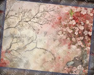 Fairy Tale Watercolor Pastel Cherry Blossom Junk Journal Background | Printable Digital Collage for Invitations, Planners, Journaling