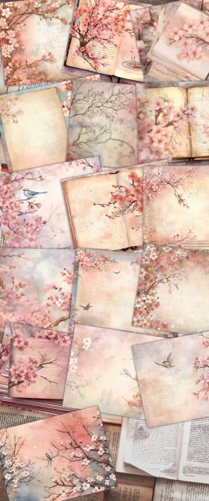 Fairy Tale Watercolor Pastel Cherry Blossom Junk Journal Background | Printable Digital Collage for Invitations, Planners, Journaling