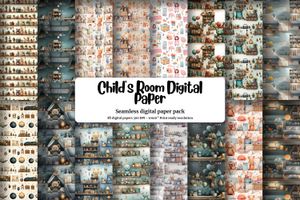 Child's Room Illustrations Digital Paper | Seamless Texture | High-Quality Printable Pattern | Nursery Decor | Instant Download