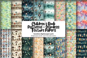 Set of 16 Children's Book Background Texture Digital Pattern Papers - Seamless and High-Quality Textures for Scrapbooking, Crafts