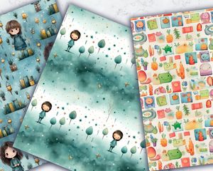 Set of 16 Children's Book Background Texture Digital Pattern Papers - Seamless and High-Quality Textures for Scrapbooking, Crafts