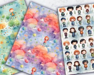 Set of 16 Children's Book Background Texture Digital Pattern Papers - Seamless and High-Quality Textures for Scrapbooking, Crafts