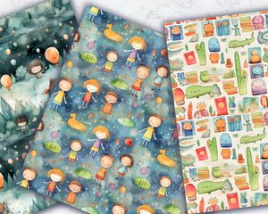 Set of 16 Children's Book Background Texture Digital Pattern Papers - Seamless and High-Quality Textures for Scrapbooking, Crafts