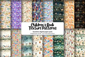 Set of Seamless Children's Book Background Texture Digital Patterns for Scrapbooking, Crafts, and DIY Projects - Instant Download