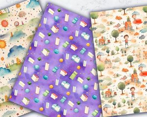 Set of Seamless Children's Book Background Texture Digital Patterns for Scrapbooking, Crafts, and DIY Projects - Instant Download