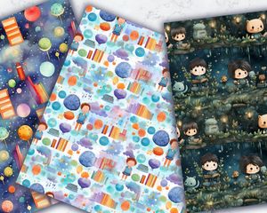 Set of Seamless Children's Book Background Texture Digital Patterns for Scrapbooking, Crafts, and DIY Projects - Instant Download