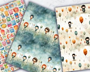 Set of Seamless Children's Book Background Texture Digital Patterns for Scrapbooking, Crafts, and DIY Projects - Instant Download