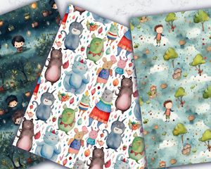 Digital Children's Book Background Texture Papers with Seamless Patterns - Instant Download for Scrapbooking, Card Making, and Crafts