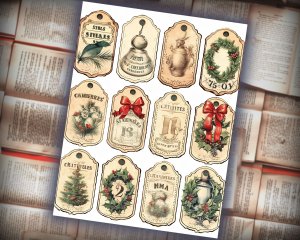 16 papers | Vintage Christmas Labels 1-31 in Old English Font | Scrapbooking, Invitations, Digital Planners | Junk Journal Kit