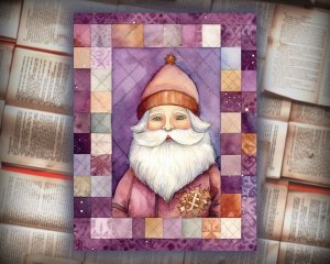 16 papers | Christmas Santa Violet Gold Scrap Patchwork, ATC Card Watercolor Style, Shabby Chic Ephemera, Junk Journal Kit, Printable Pages