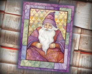 16 papers | Christmas Santa Violet Gold Scrap Patchwork, ATC Card Watercolor Style, Shabby Chic Ephemera, Junk Journal Kit, Printable Pages