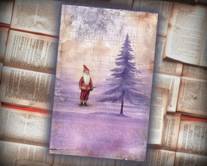 19 papers | Christmas Santa & Tree Scrapbook Kit, Shabby Chic Watercolor Printable Pages, Junk Journaling Kit in Muted Violet Grey Tones