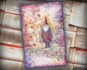 19 papers | Christmas Santa & Tree Scrapbook Kit, Shabby Chic Watercolor Printable Pages, Junk Journaling Kit in Muted Violet Grey Tones