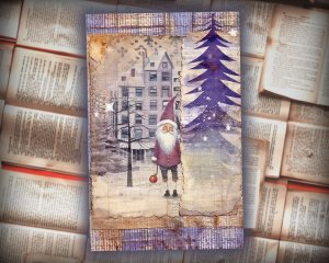 19 papers | Christmas Santa & Tree Scrapbook Kit, Shabby Chic Watercolor Printable Pages, Junk Journaling Kit in Muted Violet Grey Tones