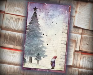 19 papers | Christmas Santa & Tree Scrapbook Kit, Shabby Chic Watercolor Printable Pages, Junk Journaling Kit in Muted Violet Grey Tones