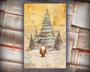 20 Papers | Christmas Santa & Tree Scrapbooking Kit, Yellow and Grey Watercolor Style Junk Journal Pages, Printable Shabby Chic Papers