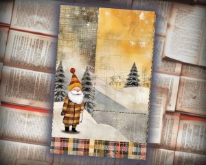 20 Papers | Christmas Santa & Tree Scrapbooking Kit, Yellow and Grey Watercolor Style Junk Journal Pages, Printable Shabby Chic Papers