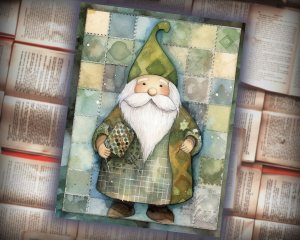 16 papers | Christmas Santa Scrapbooking Paper Kit, Green Grey Gold Patchwork Art, Watercolor Style, Junk Journal Printable Pages