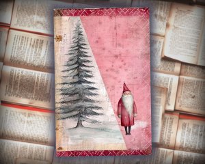 20 Papers | Christmas Santa and Tree Scrapbooking Kit, Shabby Chic Junk Journal Printable Pages, Watercolor Style Digital Background