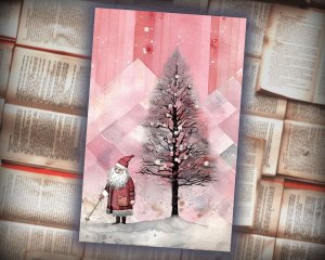 20 Papers | Christmas Santa and Tree Scrapbooking Kit, Shabby Chic Junk Journal Printable Pages, Watercolor Style Digital Background