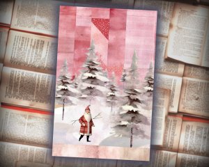 20 Papers | Christmas Santa and Tree Scrapbooking Kit, Shabby Chic Junk Journal Printable Pages, Watercolor Style Digital Background