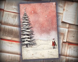 20 Papers | Christmas Santa and Tree Scrapbooking Kit, Shabby Chic Junk Journal Printable Pages, Watercolor Style Digital Background