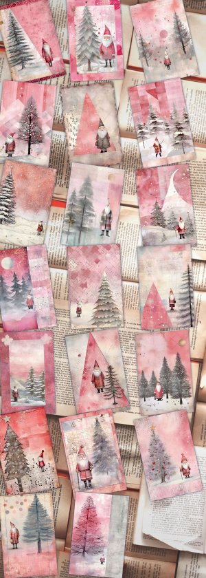 20 Papers | Christmas Santa and Tree Scrapbooking Kit, Shabby Chic Junk Journal Printable Pages, Watercolor Style Digital Background