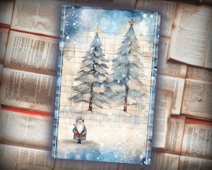 20 papers | Christmas Santa and Tree Blue Grey Scrapbook Paper Set, Watercolor Style, Digital Junk Journal Background, Shabby Chic Ephemera