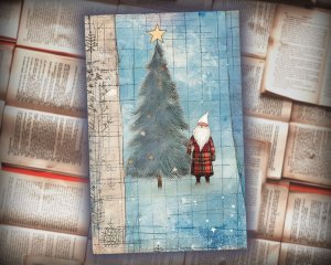 20 papers | Christmas Santa and Tree Blue Grey Scrapbook Paper Set, Watercolor Style, Digital Junk Journal Background, Shabby Chic Ephemera