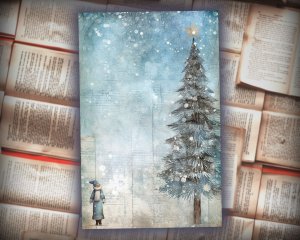 20 papers | Christmas Santa and Tree Blue Grey Scrapbook Paper Set, Watercolor Style, Digital Junk Journal Background, Shabby Chic Ephemera