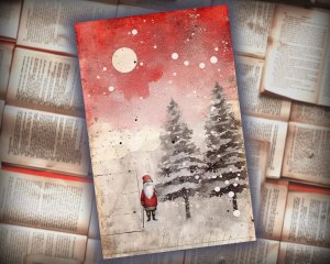 20 Papers | Christmas Santa and Tree Scrapbooking Kit, Watercolor Style Printable Papers for Junk Journal, Shabby Chic Ephemera