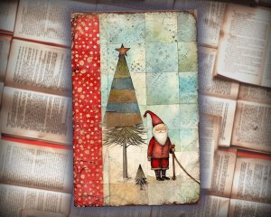 20 Papers | Christmas Santa and Tree Scrapbooking Kit, Watercolor Style Printable Papers for Junk Journal, Shabby Chic Ephemera