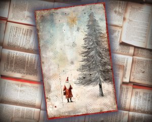 20 Papers | Christmas Santa and Tree Scrapbooking Kit, Watercolor Style Printable Papers for Junk Journal, Shabby Chic Ephemera