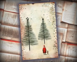 20 Papers | Christmas Santa and Tree Scrapbooking Kit, Watercolor Style Printable Papers for Junk Journal, Shabby Chic Ephemera