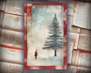 20 Papers | Christmas Santa and Tree Scrapbooking Kit, Watercolor Style Printable Papers for Junk Journal, Shabby Chic Ephemera