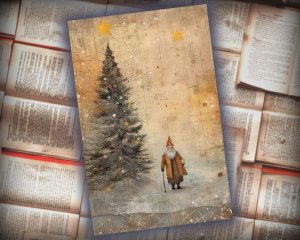 20 Papers | Christmas Santa & Tree Scrapbooking Kit, Gold Grey Shabby Chic Printable Papers, Watercolor Style Junk Journal Pages