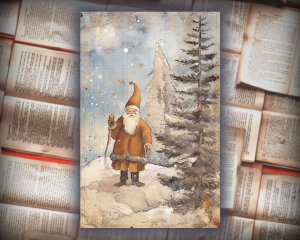 20 Papers | Christmas Santa & Tree Scrapbooking Kit, Gold Grey Shabby Chic Printable Papers, Watercolor Style Junk Journal Pages