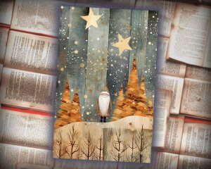 20 Papers | Christmas Santa & Tree Scrapbooking Kit, Gold Grey Shabby Chic Printable Papers, Watercolor Style Junk Journal Pages