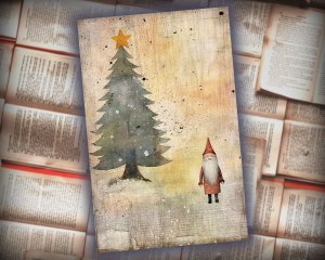 20 Papers | Christmas Santa & Tree Scrapbooking Kit, Gold Grey Shabby Chic Printable Papers, Watercolor Style Junk Journal Pages