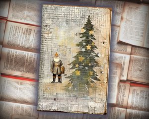 20 Papers | Christmas Santa Journal Page Scrapbooking Kit, Silver & Grey Watercolor Style, Printable Shabby Chic Ephemera, ATC Card Art