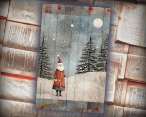 20 Papers | Christmas Santa Journal Page Scrapbooking Kit, Silver & Grey Watercolor Style, Printable Shabby Chic Ephemera, ATC Card Art