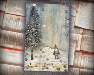 20 Papers | Christmas Santa Journal Page Scrapbooking Kit, Silver & Grey Watercolor Style, Printable Shabby Chic Ephemera, ATC Card Art