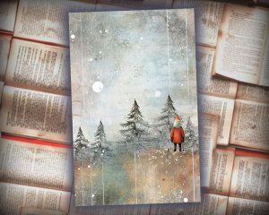 20 Papers | Christmas Santa Journal Page Scrapbooking Kit, Silver & Grey Watercolor Style, Printable Shabby Chic Ephemera, ATC Card Art