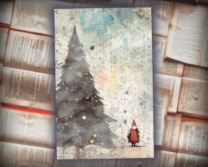 20 Papers | Christmas Santa Journal Page Scrapbooking Kit, Silver & Grey Watercolor Style, Printable Shabby Chic Ephemera, ATC Card Art