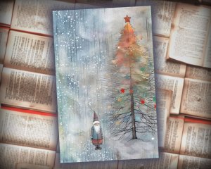 20 Papers | Christmas Santa Journal Page Scrapbooking Kit, Silver & Grey Watercolor Style, Printable Shabby Chic Ephemera, ATC Card Art