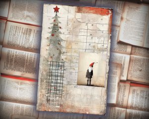 20 Papers | Christmas Santa Journal Page Scrapbooking Kit, Silver & Grey Watercolor Style, Printable Shabby Chic Ephemera, ATC Card Art