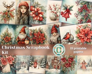 Scrapbooking Christmas Junk Journal Kit, Christmas Collage Printable, Digital Christmas Kit, Christmas paper, Printable paper background